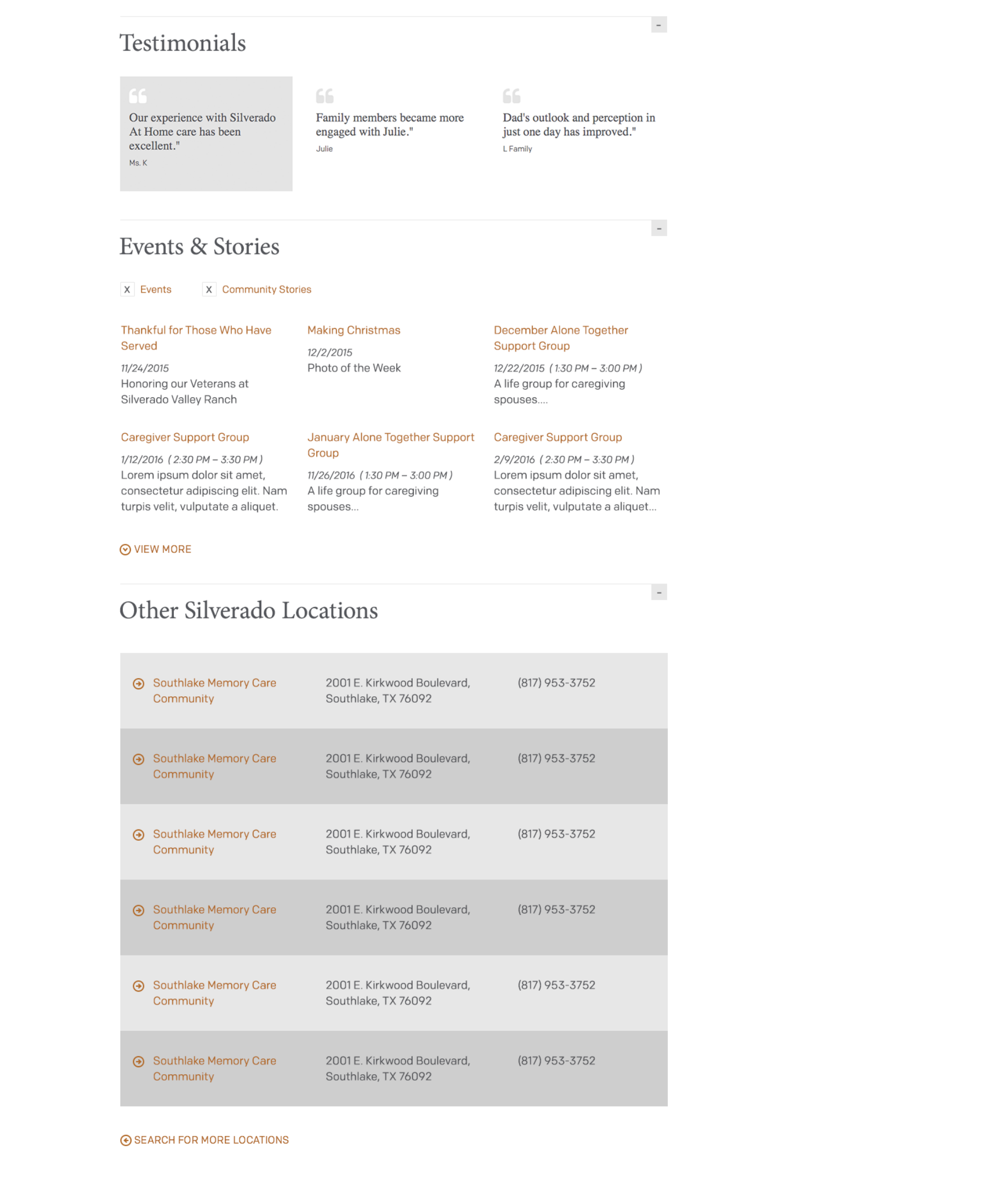 Location Detail: Sections Expanded