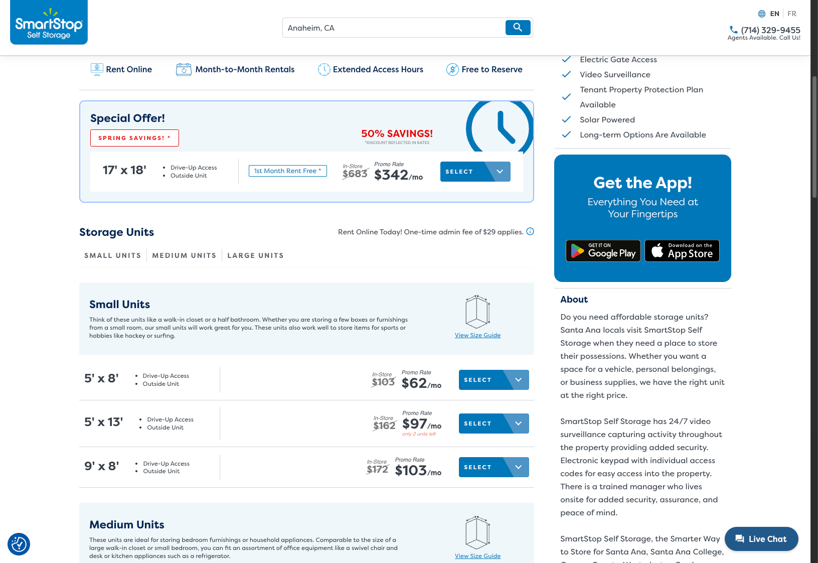 Unit Sizes & Pricing