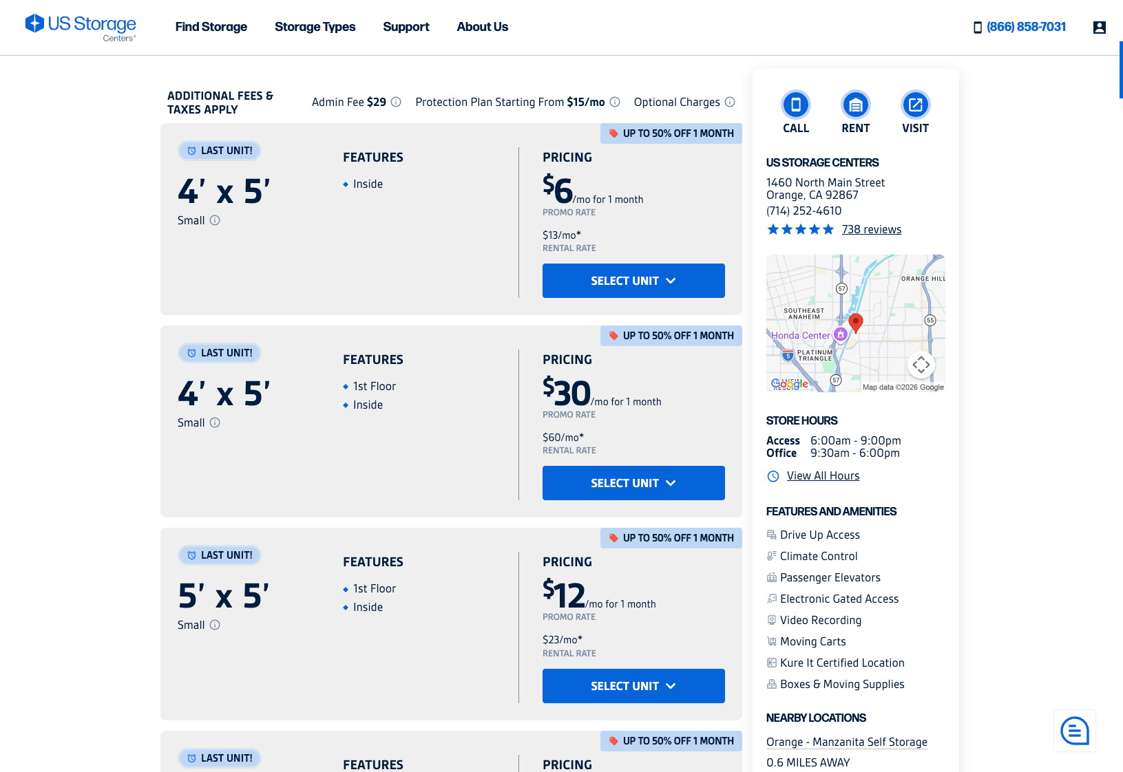 Unit Sizes & Pricing