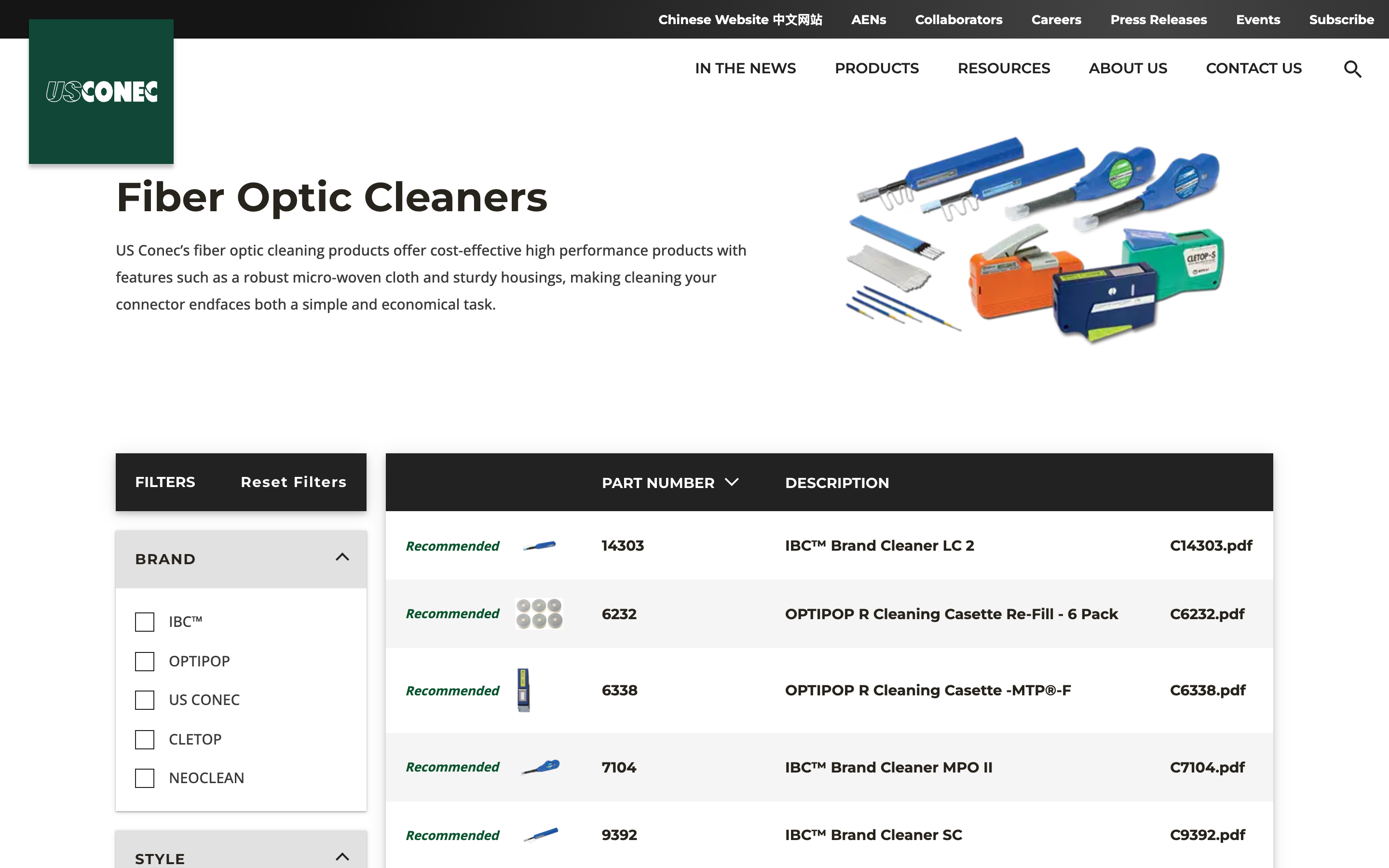 Fiber Optic Cleaners: Different Facet Set