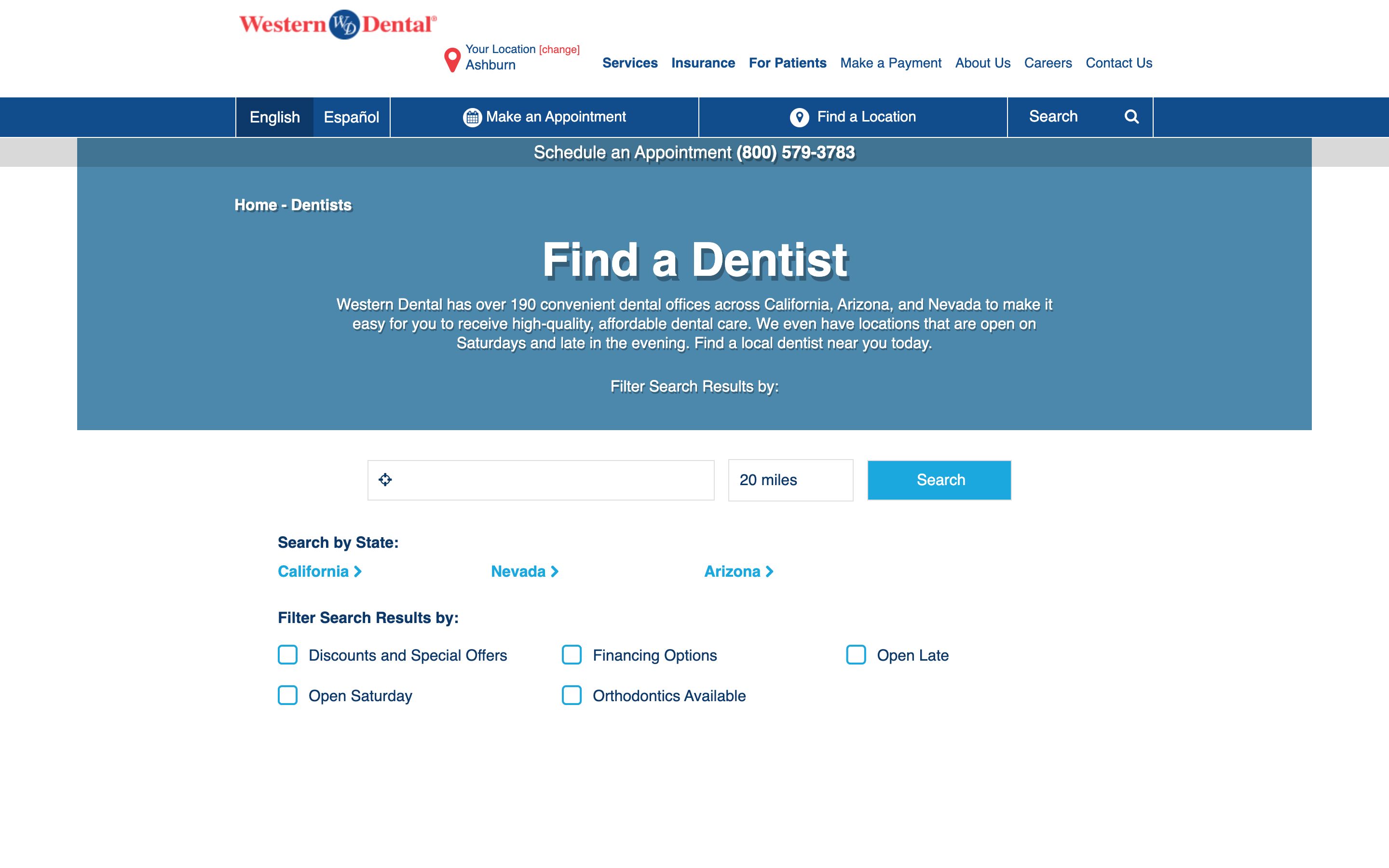Find a Dentist: Radius Search and Filters
